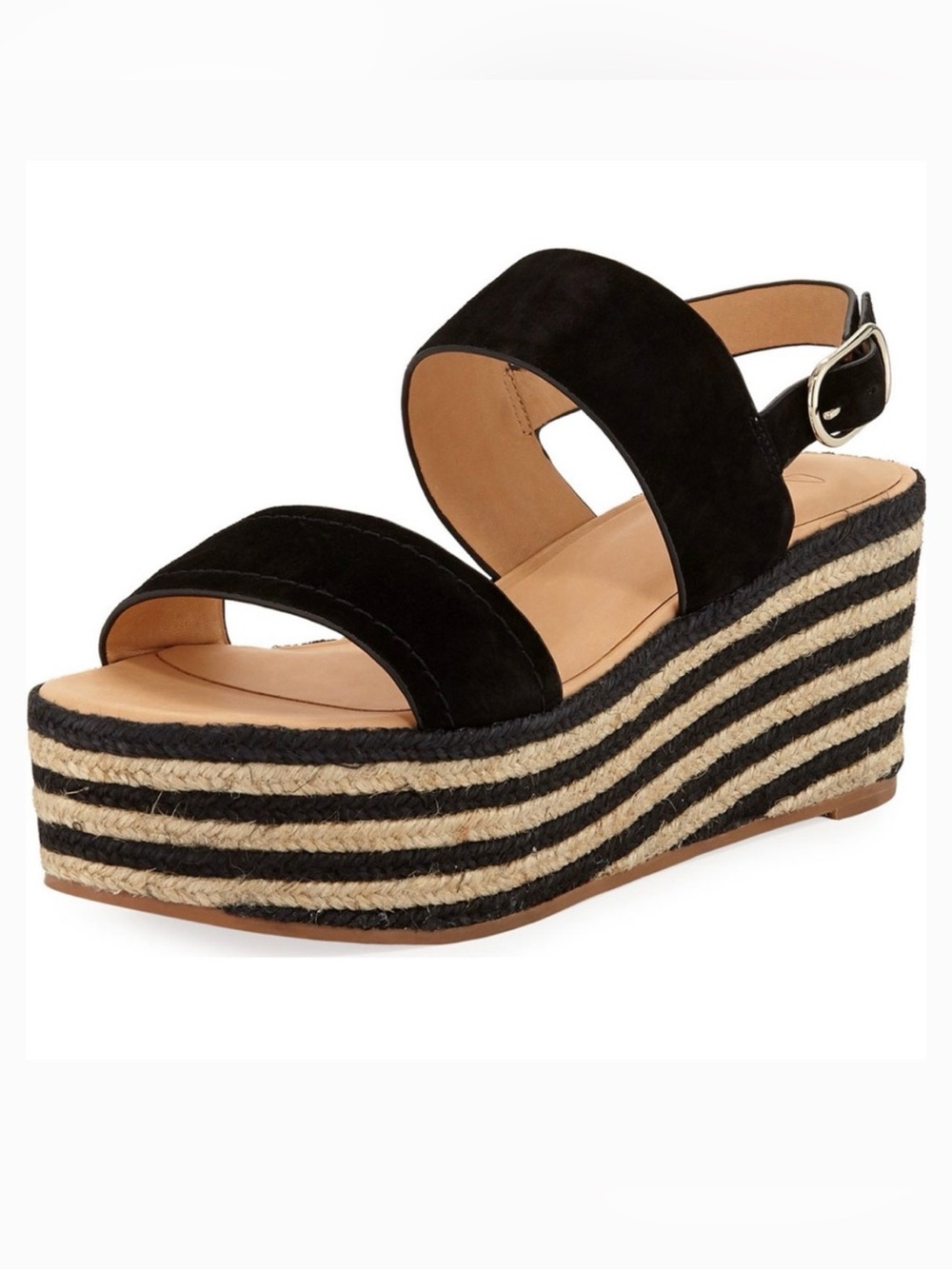 Joie Galicia Black & Tan Two Band Suede Espadrille Wedge Sandals Size 40 9.5